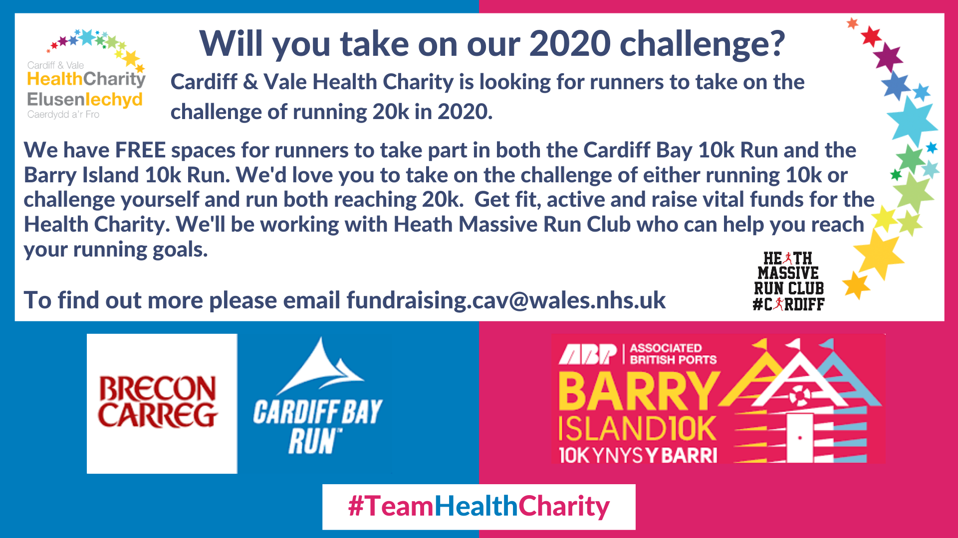 Take part in a 2020 challenge for the Health Charity Cardiff & Vale